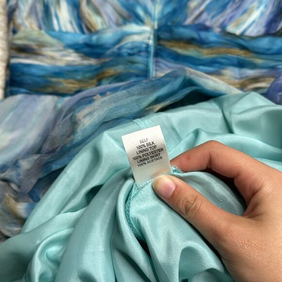 Decode Y2K Mermaid Core Maxi Formal 100% Silk Prom Dress Watercolor Pattern PP7 - Picture 4 of 13